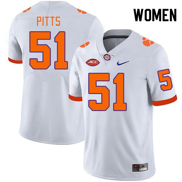 Women #51 Peyton Pitts Clemson Tigers College Football Jerseys Stitched-White - Click Image to Close